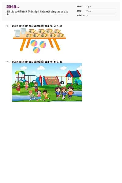 Bài tập cuối Tuần 8 Toán lớp 1 Chân trời sáng tạo có đáp án