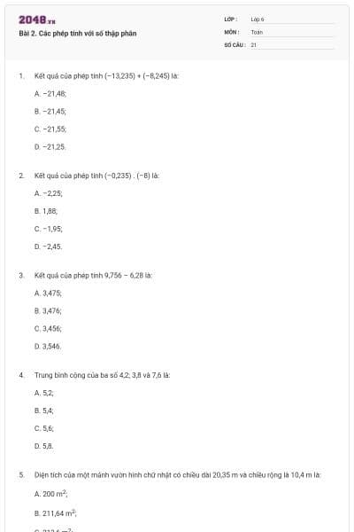 Bài 2. Các phép tính với số thập phân