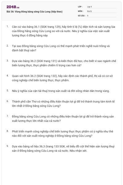 Bài 36: Vùng Đồng bằng sông Cửu Long (tiếp theo)
