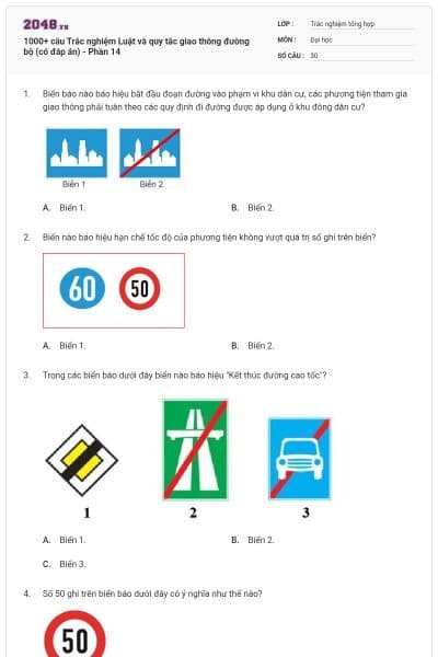 1000+ câu Trắc nghiệm Luật và quy tắc giao thông đường bộ (có đáp án) - Phần 14