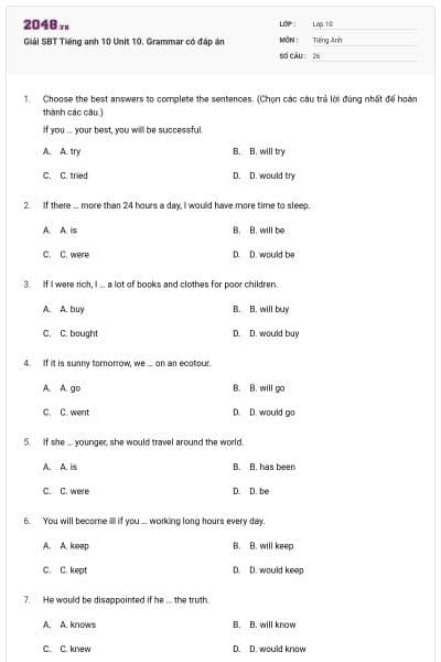 Giải SBT Tiếng anh 10 Unit 10. Grammar có đáp án