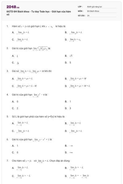 ĐGTD ĐH Bách khoa - Tư duy Toán học - Giới hạn của hàm số