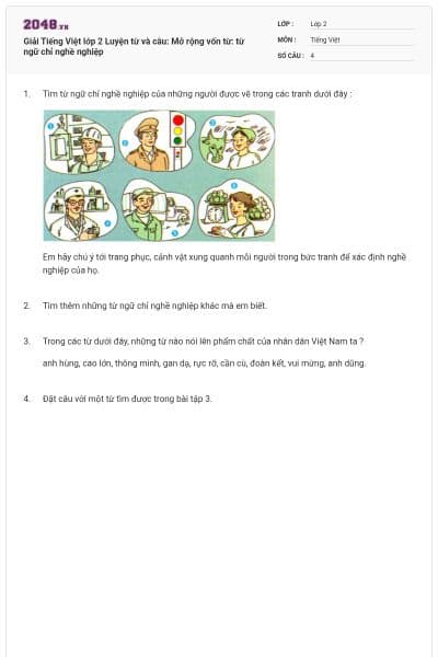 Giải Tiếng Việt lớp 2 Luyện từ và câu: Mở rộng vốn từ: từ ngữ chỉ nghề nghiệp