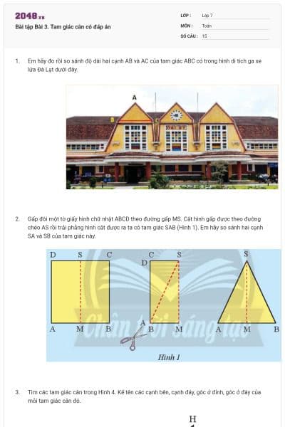 Bài tập Bài 3. Tam giác cân có đáp án