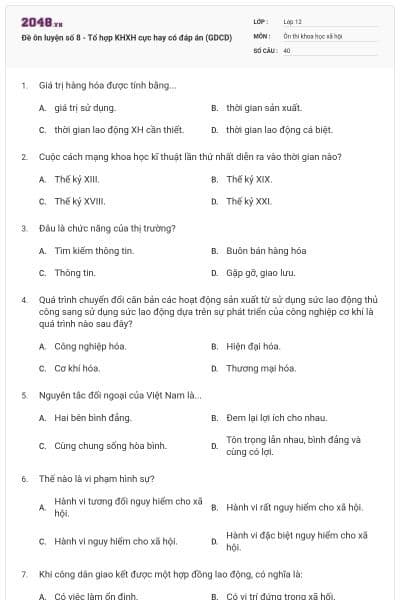 Đề ôn luyện số 8 - Tổ hợp KHXH cực hay có đáp án (GDCD)
