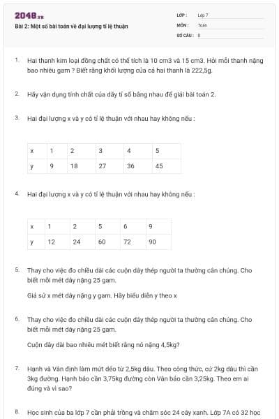 Bài 2: Một số bài toán về đại lượng tỉ lệ thuận