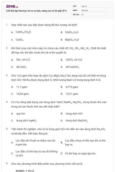 235 Bài tập Hóa học vô cơ cơ bản, nâng cao có lời giải (P1)