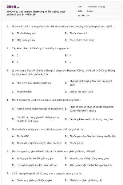 1000+ câu trắc nghiệm Marketing và Thị trường dược phẩm có đáp án - Phần 39