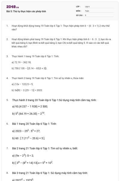 Bài 5: Thứ tự thực hiện các phép tính