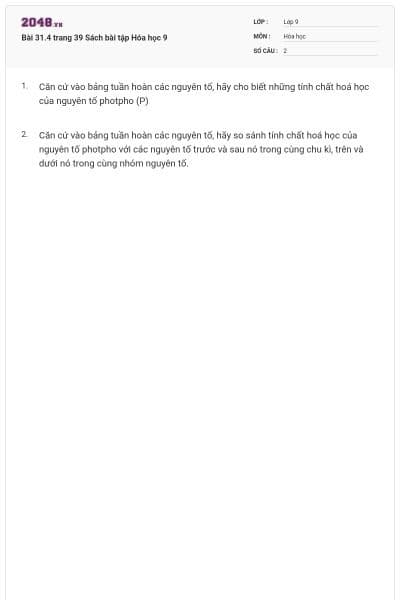 Bài 31.4 trang 39 Sách bài tập Hóa học 9