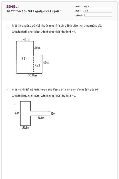 Giải VBT Toán 5 Bài 101: Luyện tập về tính diện tích
