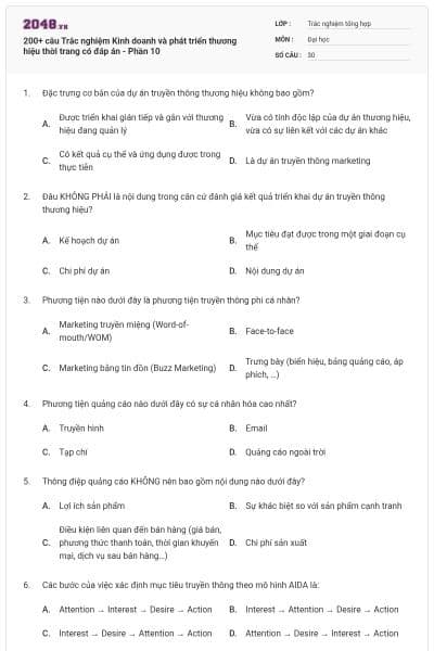 200+ câu Trắc nghiệm Kinh doanh và phát triển thương hiệu thời trang có đáp án - Phần 10