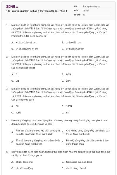 130+ câu trắc nghiệm Cơ học lý thuyết có đáp án - Phần 4