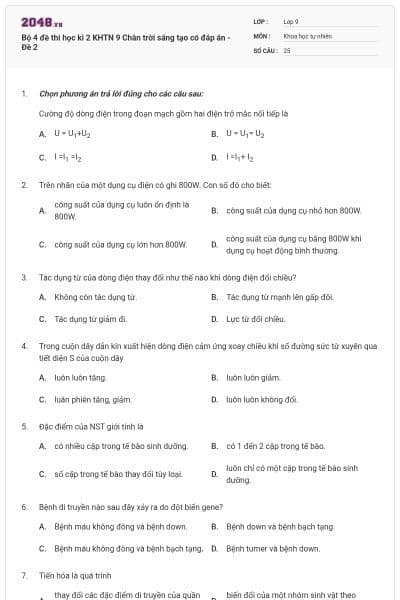 Bộ 4 đề thi học kì 2 KHTN 9 Chân trời sáng tạo có đáp án - Đề 2
