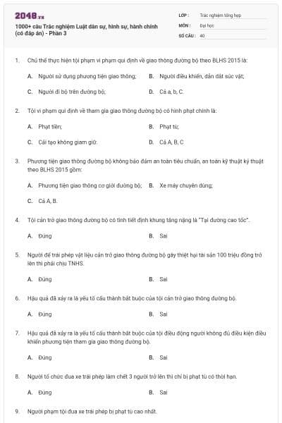 1000+ câu Trắc nghiệm Luật dân sự, hình sự, hành chính (có đáp án) - Phần 3