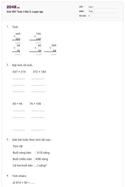 Giải VBT Toán 3 Bài 5: Luyện tập