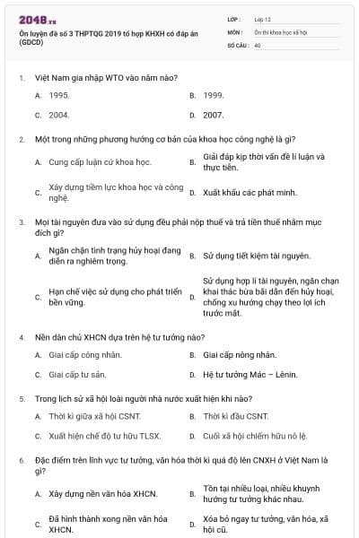 Ôn luyện đề số 3 THPTQG 2019 tổ hợp KHXH có đáp án (GDCD)