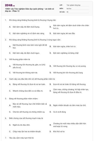 1000+ câu Trắc nghiệm Giáo dục quốc phòng – an ninh có đáp án - Phần 12