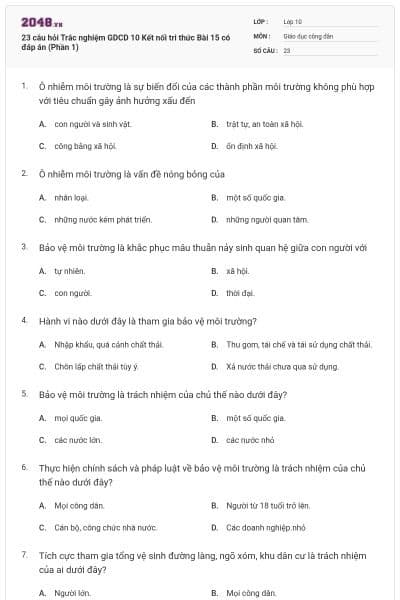 23 câu hỏi Trắc nghiệm GDCD 10 Kết nối tri thức Bài 15 có đáp án (Phần 1)