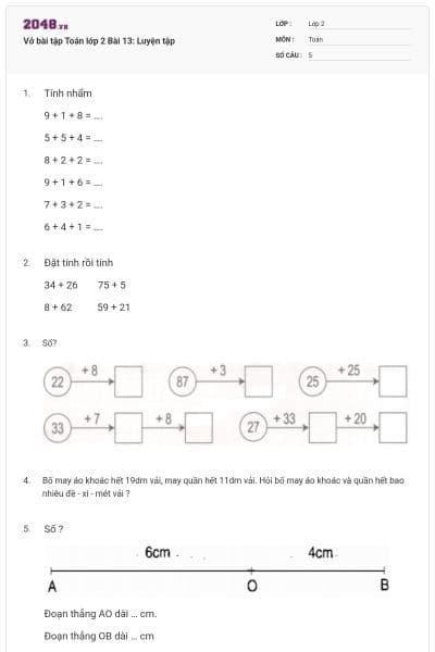 Vở bài tập Toán lớp 2 Bài 13: Luyện tập