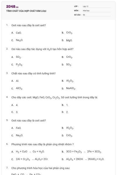TÍNH CHẤT CỦA HỢP CHẤT KIM LOẠI