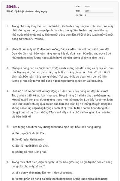 Bài 60: Định luật bảo toàn năng lượng