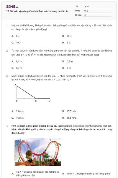 13 Bài toán vận dụng định luật bảo toàn cơ năng có đáp án