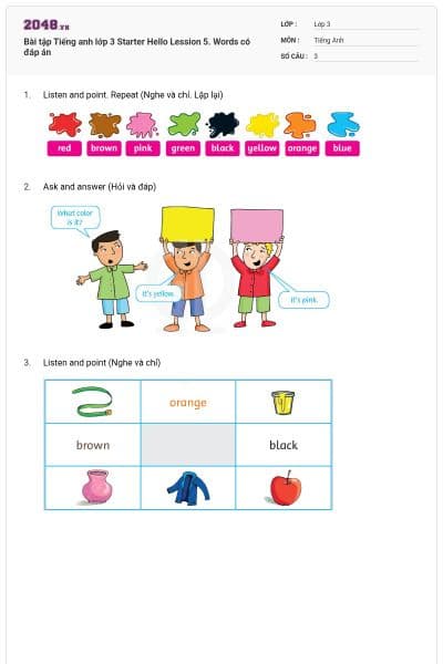 Bài tập Tiếng anh lớp 3 Starter Hello Lession 5. Words có đáp án