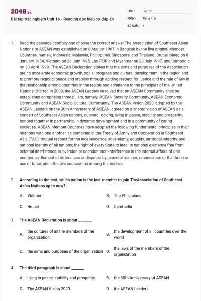 Bài tập trắc nghiệm Unit 16 - Reading đọc hiểu có đáp án