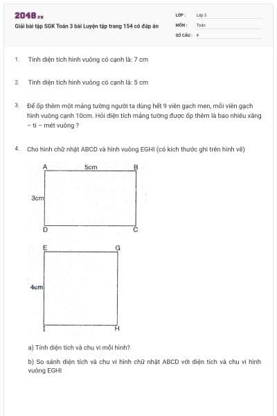 Giải bài tập SGK Toán 3 bài Luyện tập trang 154 có đáp án