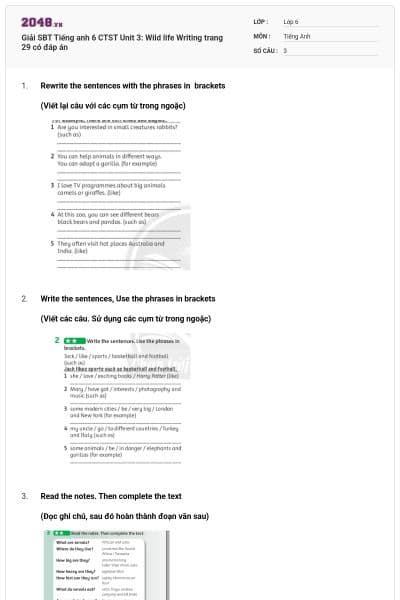Giải SBT Tiếng anh 6 CTST Unit 3: Wild life Writing trang 29 có đáp án