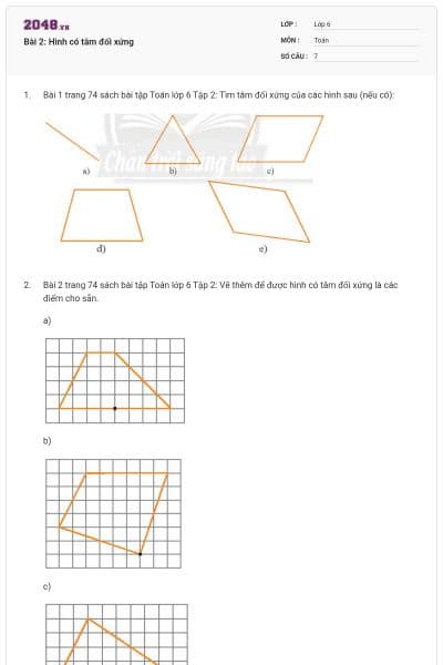 Bài 2: Hình có tâm đối xứng