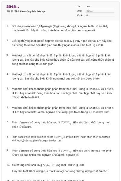 Bài 21: Tính theo công thức hóa học