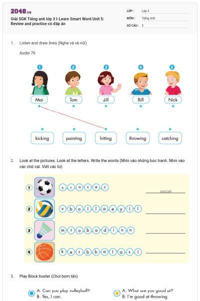 Giải SGK Tiếng anh lớp 3 I-Learn Smart Word Unit 5: Review and practice có đáp án