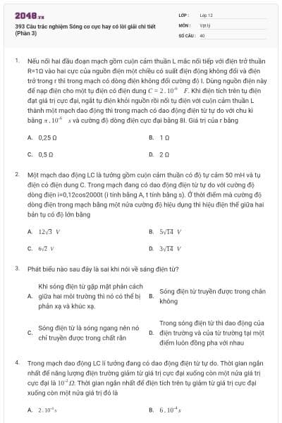 393 Câu trắc nghiệm Sóng cơ cực hay có lời giải chi tiết (Phần 3)