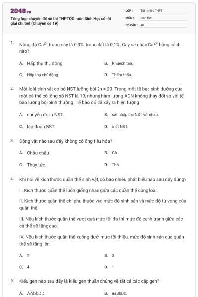 Tổng hợp chuyên đề ôn thi THPTQG môn Sinh Học có lời giải chi tiết (Chuyên đề 19)