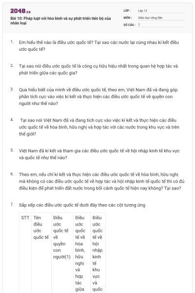 Bài 10: Pháp luật với hòa bình và sự phát triển tiến bộ của nhân loại