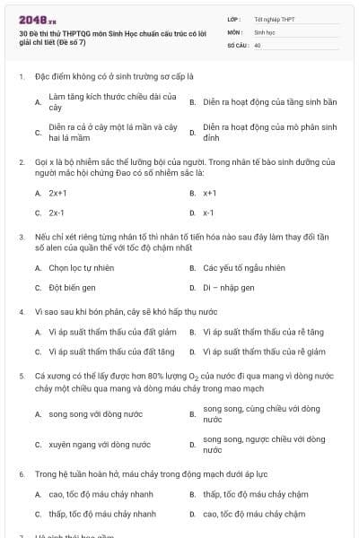30 Đề thi thử THPTQG môn Sinh Học chuẩn cấu trúc có lời giải chi tiết (Đề số 7)
