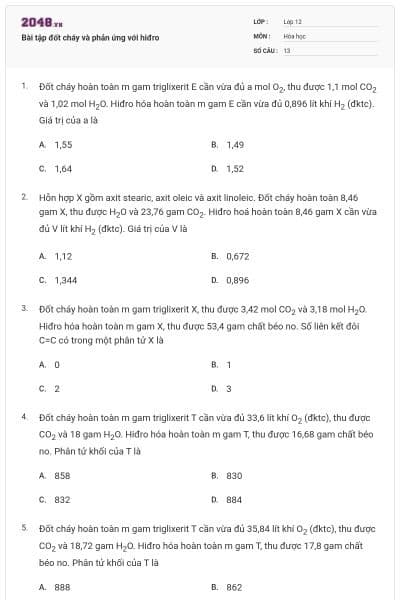 Bài tập đốt cháy và phản ứng với hiđro