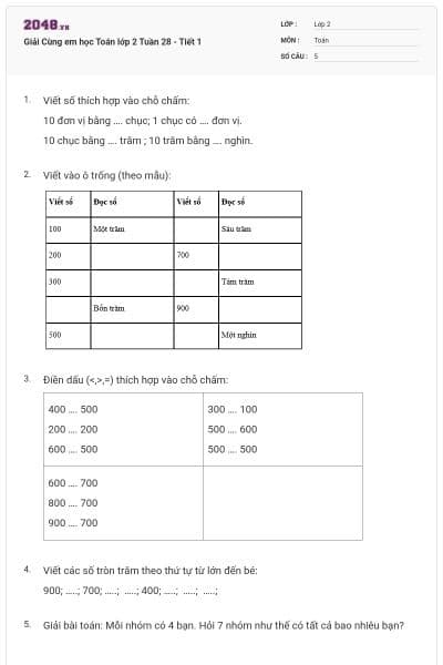 Giải Cùng em học Toán lớp 2 Tuần 28 - Tiết 1