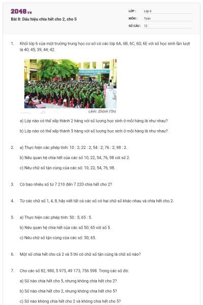 Bài 8: Dấu hiệu chia hết cho 2, cho 5