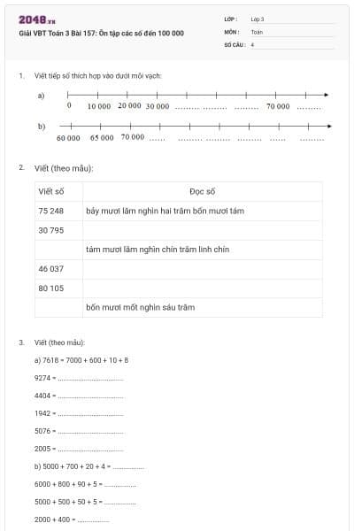 Giải VBT Toán 3 Bài 157: Ôn tập các số đến 100 000