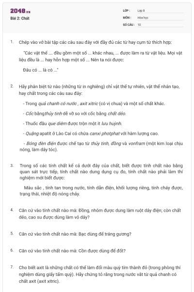 Bài 2: Chất