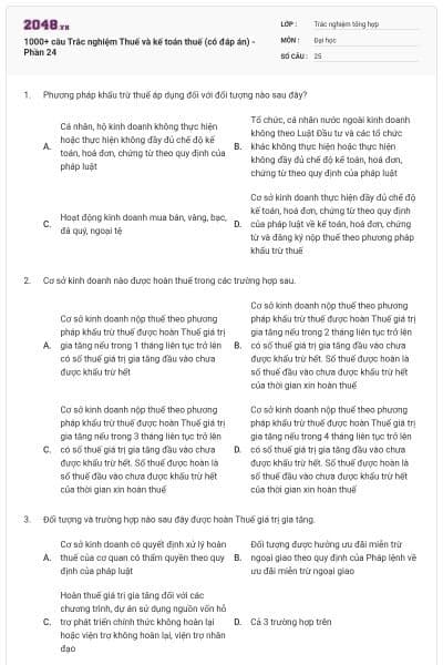 1000+ câu Trắc nghiệm Thuế và kế toán thuế (có đáp án) - Phần 24