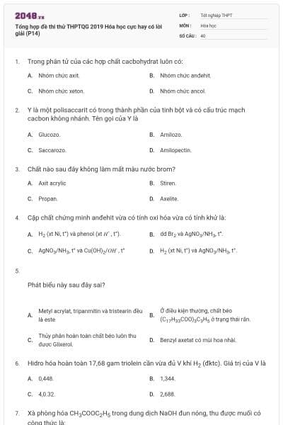 Tổng hợp đề thi thử THPTQG 2019 Hóa học cực hay có lời giải (P14)