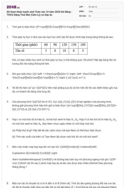Đề tham khảo tuyển sinh Toán vào 10 năm 2026 Đà Nẵng - THCS Đặng Thai Mai (Cẩm Lệ) có đáp án