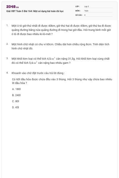 Giải VBT Toán 5 Bài 164: Một số dạng bài toán đã học