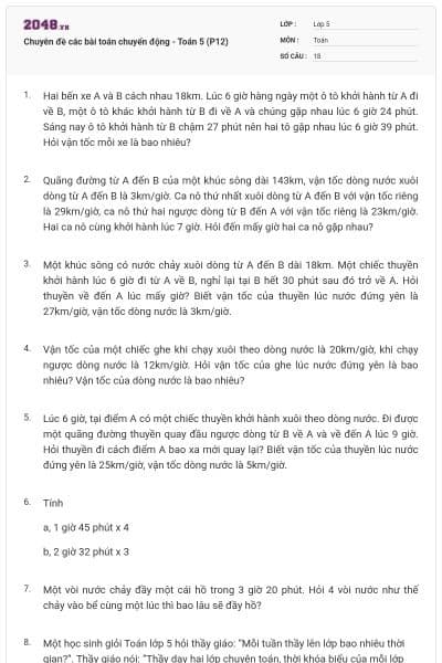 Chuyên đề các bài toán chuyển động - Toán 5 (P12)