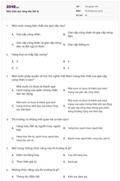 Môn Giáo dục công dân (Đề 6)