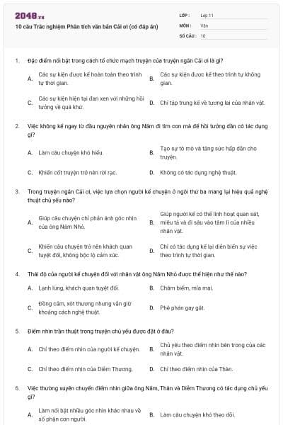10 câu Trắc nghiệm Phân tích văn bản Cải ơi (có đáp án)